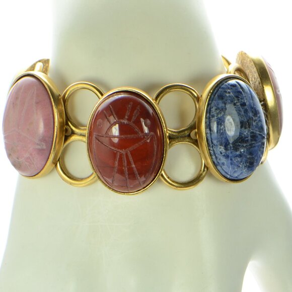 Vintage Oscar de la Renta Multi-color Egyptian Scarab Toggle Bracelet